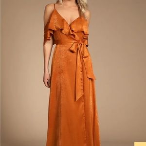 🍊 Lulu’s Moriah Rust Satin Wrap Maxi Dress 🍊